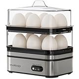 Evoloop Rapid Egg Cooker Electric 12 Eggs Capacity, Soft, Medium, Hard Boiled, Poached, Omelet Maker Egg Poacher & Vegetable Steamer, BPA Free Tray