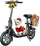 AWWSCOOTER C1 Electric Scooter with Seat & Basket for Adults, Classic Black