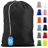 Nylon XL Laundry Bag, Large Capacity with Locking Drawstring, Machine Washable, Fits Laundry Baskets or Hampers, Holds 2 Loads of Clothes (Black, 30" x 40")
