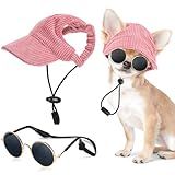 Jadive Medium Dog Sun Hat with Ear Holes, Dog Cat Sunglasses with Anti-Slip Silicone Rope Baseball Cap Adjustable Puppy Sunbonnet Headdress Beach Visor Hat for Puppies Summer Outdoor (Pink)