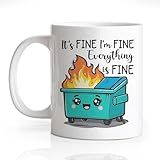 Gkodw It's Fine I'm Fine Funny 11oz Double-Sided Ceramic Mug, Dumpster Fire Coffee Mug for Men Women Colleague, Encouraging Gifts for Friend, Sarcastic Birthday Gifts for Coworker