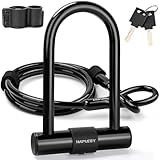 Hapleby Premium Bike Lock Set with 2 Keys, Bike U-Lock with 6 Feet Thickened Solid Steel Cable, Heavy Duty Anti Theft Bicycle U-Lock with Mounting Bracket for Road, Mountain, Folding Bike and Scooter
