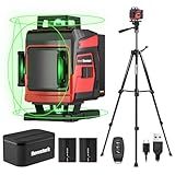 Revvstark Laser Level with Tripod, 4x360° Green Line Laser Tool with Self-Leveling & Manuel Models, Remote/Touch Control, Rechargeable Battery for Picture Hanging, Tile, Home Renovation (Bag Included)