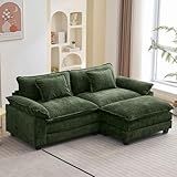 Oprisen 86" Modular Sectional Sofa, Comfy Cloud Couch Sectional Sofa with Ottoman, Chenille Sofa Sleeper Deep Seat Sofa with Throw Pillows for Living Room (Green, 86"- L Shape)