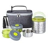Lille Home Portable Insulated Lunch Box Set with Stainless Steel Cutlery, vacuum lunch box, to Keep Food Warm or Cool, Two Containers for Fruits and Sauces, Durable and Leak-Proof