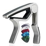 WINGO Guitar capo for 6 String Steel Acoustic and Electric Guitars with 5 Picks for Free,Silver