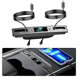 Car USB Charger Multi Port for 2021 2022 2023 2024 Tesla Model 3/Y,Multifunctional Tesla Accessories with Logo and Retractable Cable,Tesla USB hub,Gifts for Tesla Owners(Not fit Model 3 2024)