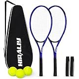HIRALIY Blue Tennis Rackets Set of 2 for Teenagers & Beginners - 27 Inch Student Recreational Tennis Racquet - Durable Reinforced Practice Gear for High School & Backyard