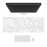 Ovenbird Large Gaming Mouse Pad with Stitched Edges, Minimalist Topographic Map Desk Mat, Extended XL Mousepad with Anti-Slip Base, Cool Desk Pad for Keyboard and Mouse, 35.4 x 15.7 in, White