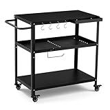 GVGBUK Outdoor Grill Cart Table,Indoor and Outdoor Pizza Oven Table,with 4 Movable Total Lock Casters, Hooks, Side Handle Multifunctional (Black)