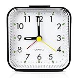 Lamisola Small Analog Travel Alarm Clock, Battery Operated Desk Table Shelf Clock for Kids, Quieter Bedside Alarm Clocks for Bedrooms Bathroom Living Room Kitchen, Black