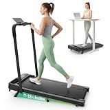 UREVO Strol 2E Smart 2-in-1 Folding Treadmill, Compact Walking Pad with Safety Handle, Plug and Play, Standing Desk Treadmill with Dual LED Display, Smart APP, Walking or Running for Home Office