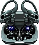 Active Noise Cancelling Ear Buds Wireless Earbuds 80H Playtime Bluetooth Headphones Over Ear Hooks Earphones with Power Display Case Hi-Res Stereo & Clear Calls for Sports Running Gym Workout Black