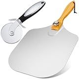 KLAQQED Pizza Peel 12 x 14inches, Pizza Paddle Pizza Spatula Shovel Pizza Cutter, Pizza Peel with Foldable Wood Handle, Aluminum Pizza Turner Peel Tools Making Accessories for Baking Pizza Bread
