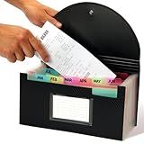 H4D Check Size 13 Pocket Expanding File Folder, Accordion File Organizer Wallet Case for Coupon Receipt Storage, 10 x 5.5 inches, Black