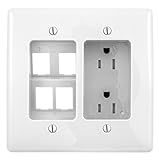 Bryant Electric RR1514W 2-Gang Recessed TV Connection Outlet Plate with 15 Amp 125V Tamper-Resistant Duplex Receptacle and One 4-Port Data Jack Opening, White