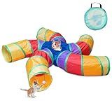 Depets Cat Tunnel for Indoor Cats, 5 Way Large Cat Play Tunnel & Tube with Play Ball, S-Shaped Folded Pet Tube with Interactive Peephole, Ideal for Indoor Exercise for Kittens Puppies Rabbits