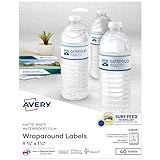 Avery Durable Waterproof Wraparound Rectangle Labels with Sure Feed Technology, 1-1/4" x 9-3/4", Matte White, 40 Customizable Labels for Laser and Pigment-Inkjet Printers (22845)