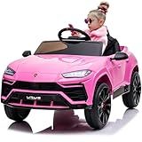 Electric Car for Kids 12V Licensed Lamborghini Ride On Car with Remote Control,Max Speed 2.5Mph,LED Lights,Music Players,Lockable Doors,Spring Suspension,Toddler Cars to Drive,Pink