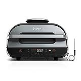 Ninja | Indoor Grill and Air Fryer| Foodi Smart XL | 6-in-1 Grill, Air Fry, Roast, Bake, Broil, Dehydrate & Crisp |Smart Thermometer & Splatter Shield | Dishwasher Safe Parts | Black/Silver | FG551