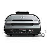 Ninja | Indoor Grill and Air Fryer| Foodi Smart XL | 6-in-1 Grill, Air Fry, Roast, Bake, Broil, Dehydrate & Crisp |Smart Thermometer & Splatter Shield | Dishwasher Safe Parts | Black/Silver | FG551