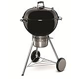 Weber Master-Touch Charcoal Grill, 22-Inch, Black – Premium Outdoor BBQ Grill with Tuck-Away Lid Holder & One‑Touch™ Cleaning System, Porcelain‑Enameled Kettle