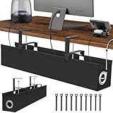 Suolaao Under Desk Cable Management Tray No Drill, 30 Inch Cord Organizer with Oxford Fabric, Clamp Mount, Holds 60 lbs, Large Cable Rack for Gaming & Home Office Standing Desk