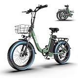 GOKEEP 1300W Folding Electric Bike, 75 Miles PAS Range, 52V 13Ah Removable Battery, 20" Fat Tire & Front Suspension Electric Bicycles, 28MPH 7-Speed Commuter Ebike, Max 330LBS, UL2849 Certified, Green