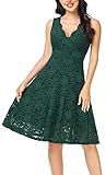MISS MOLY Women's Floral Lace Overlay Fit and Flare Dress Sexy V-Neck Knee Length Elegant Party Wedding Dress Green M