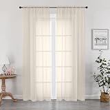 OWENIE Cream Sheer Curtains 84 inches Long 2 Panels Set for Bedroom Living Room, Soft Solid Living Room Sheer Curtain, Rod Pocket Light Filtering Curtains, 2 Pcs Each 42“ W x 84" L,Cream