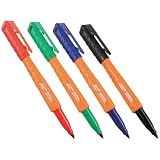 KLEIN TOOLS 861914 Skribes Fine Tip Permanent Markers, Assorted Colors, Hard Hat Clip, Multi-Surface Jobsite Marker for Wet, Dry and Oily Surfaces, 4-Pack