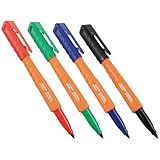 KLEIN TOOLS 861914 Skribes Fine Tip Permanent Markers, Assorted Colors, Hard Hat Clip, Multi-Surface Jobsite Marker for Wet, Dry and Oily Surfaces, 4-Pack