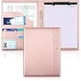 Padfolio with Clipboard, PU Leather Business Portfolio Binder, Interview Resume Folder with Card Holder, A4 Letter Document Organizer Included Writing Note Pad for School Office Conference (Rose Gold)