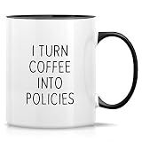 Retreez Funny Mug - I Turn Coffee Into Policies Insurance Agent 11 Oz Ceramic Coffee Mugs - Funny, Sarcastic, Motivational, Inspirational birthday gifts - White Mug with Black Handle and Inner