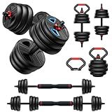FITPLAM 4 in 1 Adjustable Dumbbell Weight Set, 45lbs Free Weights with Upgraded Nut, Used as Kettlebells, Barbell, Push Up Stand for Home, Gym, Fitness, Exercise, Suitable Men/Women, Black