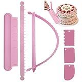 2 Pcs Flip Cake Arc Ruler, Cake Swag Maker, Decorating Graduated Scale, Marking Divider Set, Cakes Baking Measure Pastry Decorating Tools, Cake Decorating Tool Kit with Extra 3 Pcs Cake Scrapers