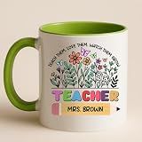 Fastpeace Personalized Teacher Floral Mug – 11Oz 15Oz Two-Tone Ceramic Coffee Cup with Custom Name, Teach Them Love Them Watch Them Grow, Colorful Pencil & Flower Gift for Educators