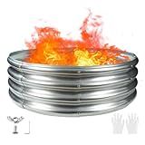 3FT Diameter Camp Fire Ring Pit, Large Round Galvanized Steel Fire Pit, Heavy Duty Steel Fire Pit Silver for Backyard, Camping, Bonfire (3x3x1FT)