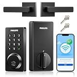 Philips WiFi Smart Door Lock with Handle, Built-in WiFi App Remote Control, Keyless Entry Door Locks for Front Door, Smart Deadbolt Auto Lock, Support Alexa & Google, IP54 Waterproof, Matte Black