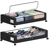 Tututry Under Bed Storage with Wheels, XXL 60L Under the Bed Storage Bins, Underbed Storage Containers with Lids & Label, Rolling Metal Drawer for Shoes, Clothes, Books, Toys (2-Pack Black)