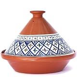 Kamsah Tagine Pot for Cooking and Flavor Enrichment - Large Clay Pot 12”, 5.5 QT - Non-Stick Handmade Cookware - Moroccan Ceramic Pots for Cooking with Lid & Serving Bowl - Bohemian Classic Blue