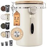 Veken Coffee Canister, 39OZ Large, Airtight Stainless Steel Food Storage Container for 2.2lbs Coffee Beans, Ground, Sugar, Tea, Flour, Cereal, Kitchen Bar Accessories with Date Tracker & Scoop, Cream