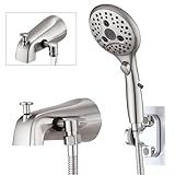 PROOX All Metal Tub Spout with Diverter, 6 Settings Hand held Shower with ON/Off Pause Switch, Bathtub Faucet with Sprayer Brushed Nickel