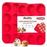 Redfly 2 Pack Silicone Muffin Pans for Baking & Cupcake Pan - 12 Cup Regular Size Silicone Molds, BPA Free Egg Bites Mold