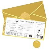 Golden Ticket Scratch Off with Envelopes and Seal, Golden Scratch Off Cards for Air Ticket Gift, Gold Surprise Gifts Tickets for Valentine's Day Birthday Girlfriends Vacation Couple Dating etc