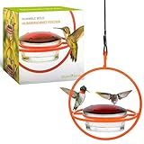 Mosaic Birds Hummingbird Feeder for Outdoors Hanging, 3.4 OZ Hummingbird Feeders, Glass Bowl with 4 Feeding Ports, Leak Proof Lid & Circular Perch, Orange Bird Feeder, Unique Hummingbird Feeders
