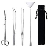 Fistoy Aquarium Aquascaping Tool, Long Tweezers Scissors Spatula, 4 in 1 Stainless Steel Aquatic Plants Set for Fish Starter Kits, Aquariums Tank and Terrarium