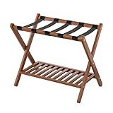 Natuvite Luggage Racks Suitcase Stand Foldable With Storage Shelf For Guest Room Hotel Essentials Solid Bamboo Heavy-Duty Item Holder Chestnut Brown