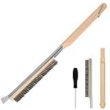 Aolso Pizza Oven Brush, 21" Brush and Stainless Steel Scraper for Pizza Stone, BBQ Grill Cleaning Brush Non Scratch Heat Proof Stainless Steel Bristles with Screwdriver for Pizza Oven Accessories