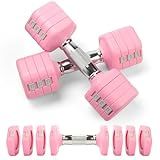 Axiqunel 20LBS Adjustable Dumbbells Set, 4 in 1 Free Weights Dumbbells Set, 4lb 6lb 8lb 10lb with Metal Non Slip Handle, Quick Change Women/Men Dumbbell Set for Home Gym Exercise Training(Pink)